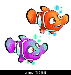 Satz von Süß lächelnde clown Fisch auf weißem Hintergrund. Vektor cartoon Close-up Abbildung. Stock Vektor