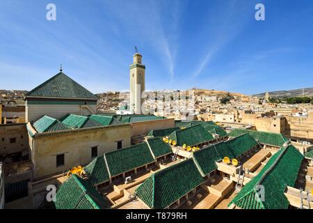 Marokko, Mittlerer Atlas, Fes, Kaiserstadt, Fès, Medina als Weltkulturerbe von der UNESCO, der Zaouïa Moulay Idriss, Moulay Idriss II Mausoleum Stockfoto