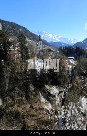 Eglise Saint-Gervais et Protais. Dorf. Saint-Gervais-les-Bains. / St. Gervais und Protais Kirche. Saint-Gervais-les-Bains. Stockfoto