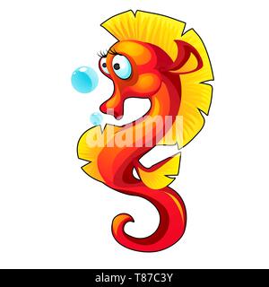 Cute rot Seahorse auf weißem Hintergrund. Vektor cartoon Close-up Abbildung. Stock Vektor