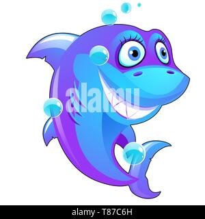 Süße lächeln Shark auf weißem Hintergrund. Vektor cartoon Close-up Abbildung. Stock Vektor