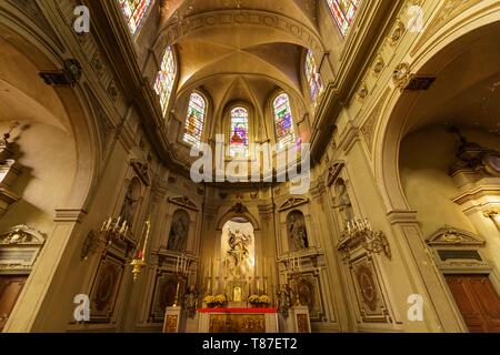 Frankreich, Moselle, Metz, Notre Dame de l'Assomption, der Chor, Glasfenster von Meister Laurent Charles Marechal, Leiter Metz Schule Buntglasfenster Stockfoto