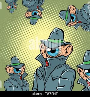 Spy eye Überwachung. Comic cartoon Pop Art retro Vektor Grafik Handzeichnung Stock Vektor