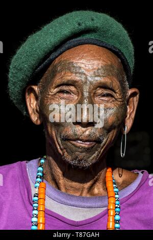 Indien, Nagaland, Hongphui, Konyak Tribal Dorf Stockfoto