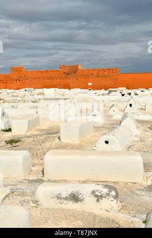Marokko, Hoher Atlas, Marrakesch, Imperial City, Medina als Weltkulturerbe von der UNESCO, Mellah Bezirk, Jüdischer Friedhof Stockfoto