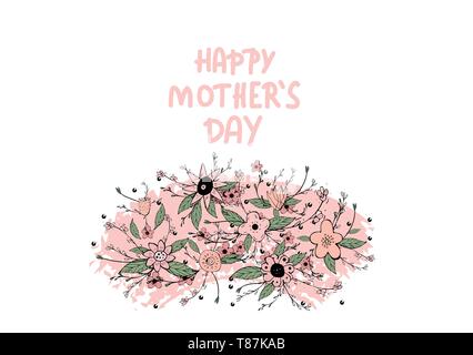 Vektor glücklich Muttertag Schriftzug mit wild wachsenden Blumen Dekoration. Grußkarte mit handschriftlichen Zitat. Stock Vektor