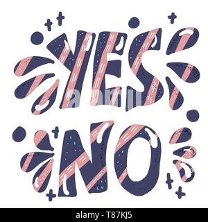 "Ja" und "Nein"-Schriftzug. Handgeschriebene Worte mit Dekoration auf weißem Hintergrund. Vektor Prinzipdarstellung. Stock Vektor