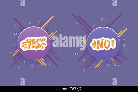 Schaltflächen Ja und Nein. Handgeschriebene Worte mit geometrischen Dekoration. Vektor Prinzipdarstellung. Stock Vektor