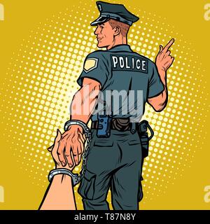Follow me Offizier verhaftet Frau. Liebe und Ehe Konzept Polizei. Pop Art retro Vektor Illustration kitsch Vintage Stock Vektor