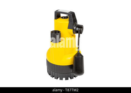 Tauchpumpe Entwässerung Pumpen für klare Swimmingpool Wasser auf einem weißen Hintergrund. Stockfoto