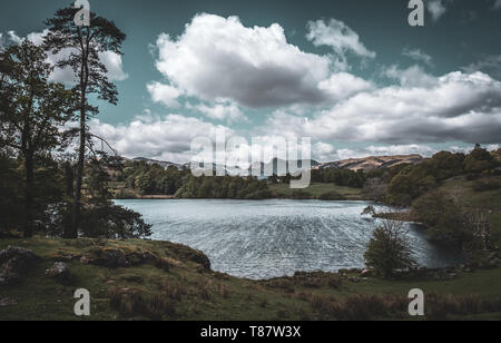 Die Langdale Pikes und Loughrigg Tarn, englischen Lake District Stockfoto