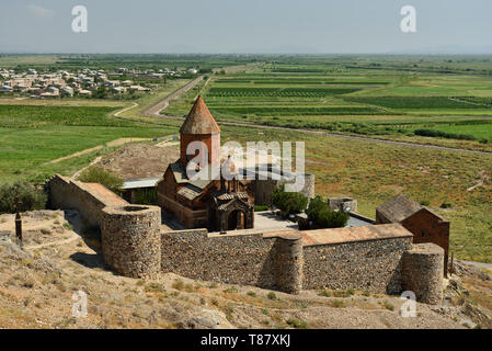 Das Kloster Khor Virap in der Ararat in Armenien, in der Nähe der Grenze zur Türkei. Stockfoto