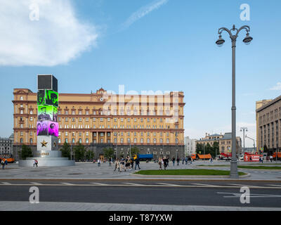 Moskau Russland Mai 9, 2019 Lubjanka Gebäude der Tag des Sieges Sitz der Föderalen Sicherheitsdienst der Russischen Föderation FSB Ex-KGB-altes Gebäude Stockfoto