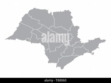 Eine graue Karte von der Sao Paulo State Regionen, Brasilien Stock Vektor