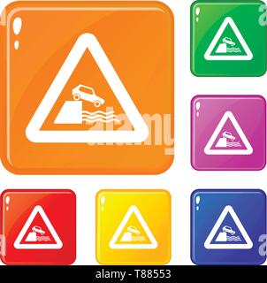 Riverbank Verkehrsschild Icons Set Vector Farbe Stock Vektor