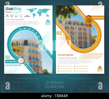 Zweiseitige Informationsblätter mit Gebäuden und geometrische Muster Stock Vektor