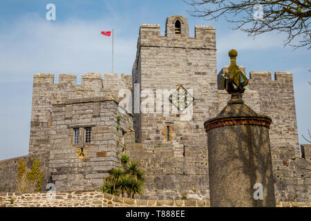 Castle Rushen vom Stadtzentrum, Castletown, Insel Man gesehen Stockfoto