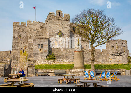 Castle Rushen vom Stadtzentrum, Castletown, Insel Man gesehen Stockfoto