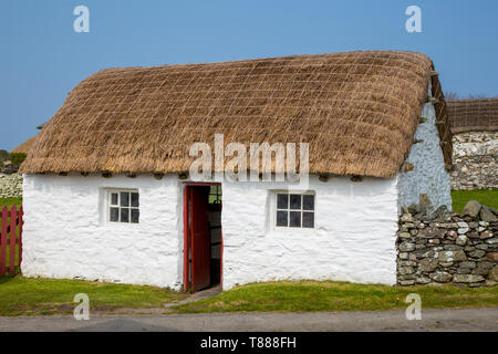 Cregneash traditionelles Dorf, crofters Cottage am Open Air Museum auf der Insel Man Stockfoto