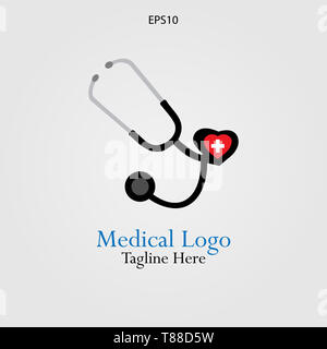 Das KREUZ UND STETHOSKOP EINFACHES DESIGN Stockfoto