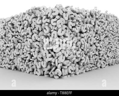 Abstrakte konzeptuelle Wand der Fragezeichen. 3D-Darstellung Stockfoto