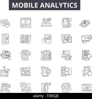 Mobile Analytics Zeile für Symbole, Zeichen, Vektor, Entwurfskonzept, lineare Abbildung Stock Vektor