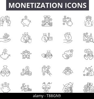 Monetarisierung concept line Symbole, Zeichen, Vektor, Entwurfskonzept, lineare Abbildung Stock Vektor