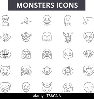 Monster concept line Symbole, Zeichen, Vektor, Entwurfskonzept, lineare Abbildung Stock Vektor