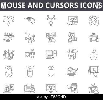 Maus und Cursor Zeile für Symbole, Zeichen, Vektor, Entwurfskonzept, lineare Abbildung Stock Vektor