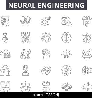 Neural engineering Zeile für Symbole, Zeichen, Vektor, Entwurfskonzept, lineare Abbildung Stock Vektor