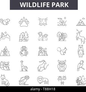 Wildlife Park Zeile für Symbole, Zeichen, Vektor, Entwurfskonzept, lineare Abbildung Stock Vektor