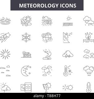 Meteorologie Zeile für Symbole, Zeichen, Vektor, lineare Konzept, Entwurf Abbildung Stock Vektor