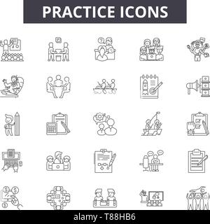 Praxis Zeile für Symbole, Zeichen, Vektor, lineare Konzept, Entwurf Abbildung Stock Vektor