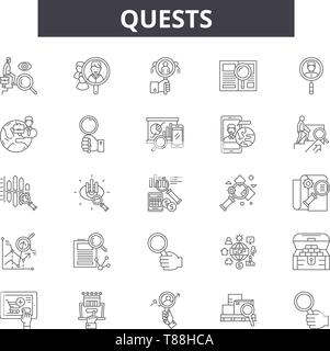 Quests Zeile für Symbole, Zeichen, Vektor, lineare Konzept, Entwurf Abbildung Stock Vektor