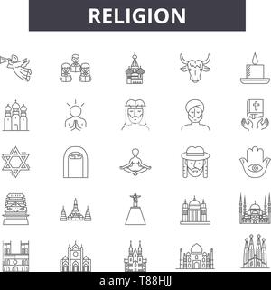 Religion Zeile für Symbole, Zeichen, Vektor, lineare Konzept, Entwurf Abbildung Stock Vektor