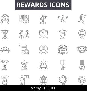 Belohnungen Zeile für Symbole, Zeichen, Vektor, lineare Konzept, Entwurf Abbildung Stock Vektor