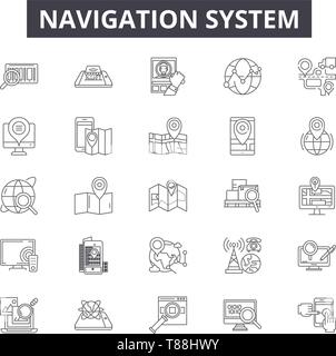 Suche, Erkennung, Navigationssystem Zeile für Symbole, Zeichen, Vektor, lineare Konzept, Entwurf Abbildung Stock Vektor