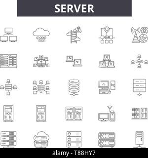 Server-Zeile Symbole, Zeichen, Vektor, lineare Konzept, Entwurf Abbildung Stock Vektor