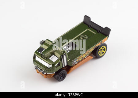 Borisov, Belarus - 1. März 2019: Sammlung von Spielzeug Autos, heiße Räder mit isolierten Hintergrund. Hot Wheels ist eine Skala sterben - Spielzeugautos durch Amerikanische Spielzeug cast Stockfoto