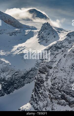 Frankreich, Savoyen, Massif de la Vanoise, Pralognan La Vanoise, Nationalpark, Bochor Pisten, Gletscher und Pointe du Dard Blick in den Nationalpark Stockfoto