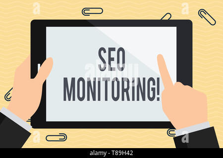 Konzeptionelle Hand schreiben Übersicht Seo-Überwachung. Konzept Bedeutung der Optimierung der Sichtbarkeit Ihrer Website Geschäftsmann Hand und Stockfoto
