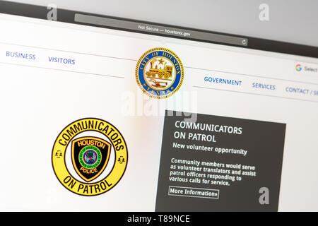 Miami/USA, 05.11.2019: Houston Police Department Website Homepage. In der Nähe von Polizei Dept Logo. Kann als illustrative für Nachrichtenmedien oder othe verwendet werden. Stockfoto