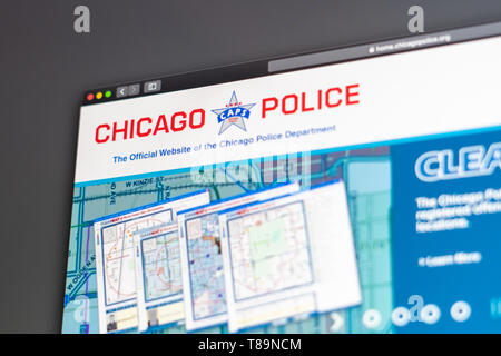 Miami/USA, 05.11.2019: Chicago Police Department Website Homepage. In der Nähe von Polizei Logo. Kann als illustrative für Nachrichten Medien o verwendet werden. Stockfoto