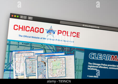 Miami/USA, 05.11.2019: Chicago Police Department Website Homepage. In der Nähe von Polizei Logo. Kann als illustrative für Nachrichten Medien o verwendet werden. Stockfoto