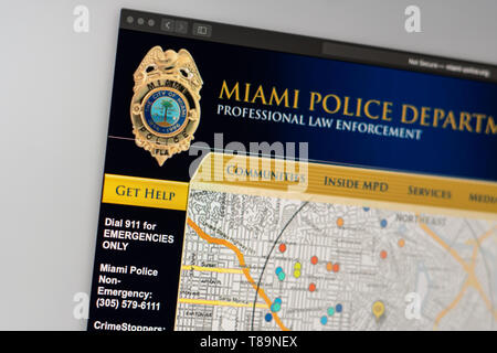 Miami Police Department Website Homepage. In der Nähe von Polizei Dept Logo. Kann als illustrative für Medien oder andere Websites verwendet werden. Stockfoto