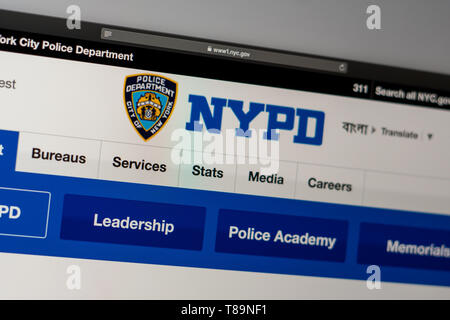 Miami/USA, 05.11.2019: New York Police Department Website Homepage. Nahaufnahme des NYPD-Logo. Kann als illustrative für Nachrichten Medien oder anderen Web-Sites verwendet werden. Stockfoto