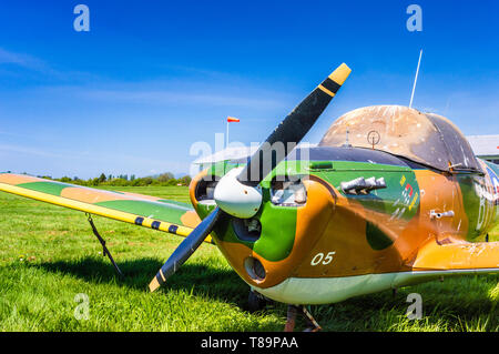 Einmotorige Propellermaschine, genannt Flak Magnet, mit camoflage Stil Farbe gespeichert bei Delta Erbe Airpark. Stockfoto