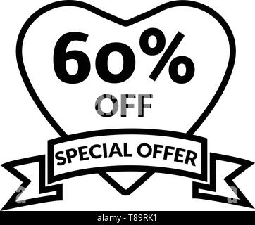 60% Rabatt Angebot - Werbeaktion Verkauf brillant Poster, Banner, Anzeigen. Valentinstag, Rabatt, Angebot. Stock Vektor