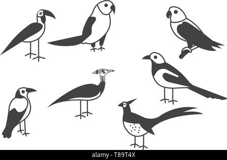 Vogel Symbol. Satz von verschiedenen Vogelarten Vector Illustration. Stock Vektor