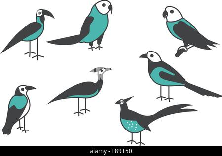 Vogel Symbol. Satz von verschiedenen Vogelarten Vector Illustration. Stock Vektor